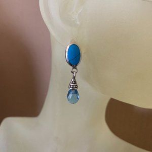 NEW Real Silver (not plated) Turquois & Blue Briolette Drop Earrings